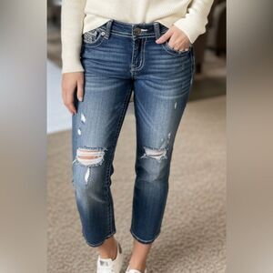 Miss Me Medium Wash Distressed Cropped Jeans